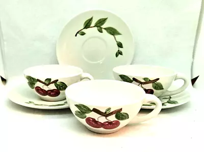 Orchard Ware - Cherry - California Pottery 3 Coffee / Tea Cups & Saucers • $19.99