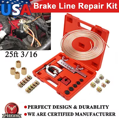 Copper Coated Brake Line 3/16 25FT + Flaring Tool + 20 Nuts Fittings Repair Kit • $35