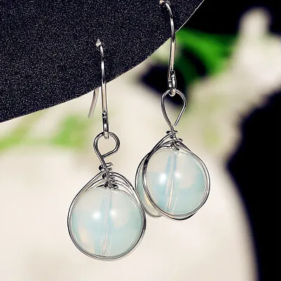925 Silver Drop Earring Gorgeous Women Round Moonstone Anniversary Jewelry • $1.85