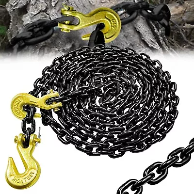 G80 Transport Binder Chain 1/4 Inch X 14 Ft | Tow Chain With Clevis Grab Hooks • $31.84