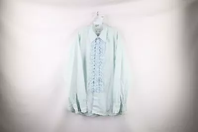 Vintage 60s Streetwear Mens Medium Gothic Ruffled Tuxedo Button Shirt Blue USA • $62.95