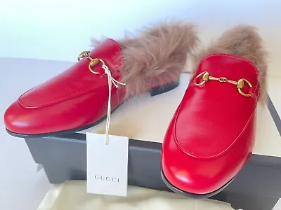 $798 • Buy New GUCCI Womens Jordaan Horsebit Leather Lamb Fur Loafers Sz 37.5 / US 7.5