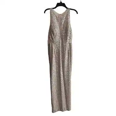 Aiden Mattox Gold Sequins Dress High Slit Deep Illusion V-Neck | Size 12 • $75