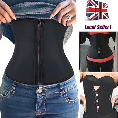 UK Women Waist Trainer Latex Belt Zipper Body Shaper Zip Corset Girdle Slim Belt • £6.79