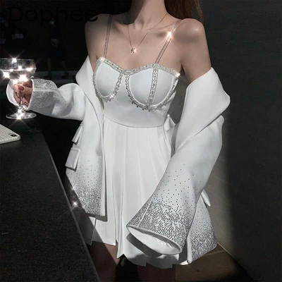 £118.25 • Buy Suit Dress Suit 2022 Spring And Autumn Rhinestone White Suit Jacket 2-piece Set