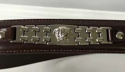 Versace Brown Leather Silver Medusa Charm Belt 100/40 Italy • $499