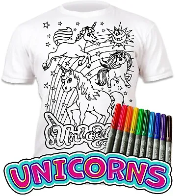 Splat Planet Colour-in Unicorn T-Shirt With 10 Magic Pens-Colour-in And Wash Out • £9.95