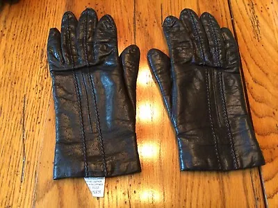 Vintage Women's FOWNES Genuine Leather Gloves ~ WPL 9522 / Black / Size 6 1/2 • $4