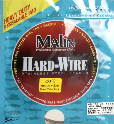 Lot 3 Malin LC9-42 Sst Leader 42'Coffee 108 Lb Fishing Wire Leader Material • $17.58