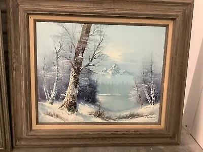 Vintage Oil Painting On Canvas Winter Scene Signed. • $35.60