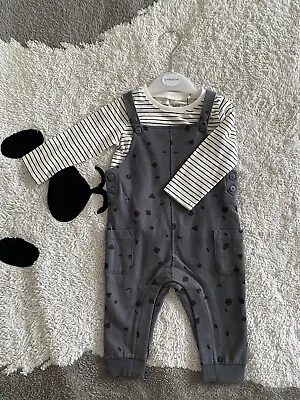 John Lewis Baby Boys Dungarees Brushed Cotton Outfit Set Size 6-9 Months BNWT • £13