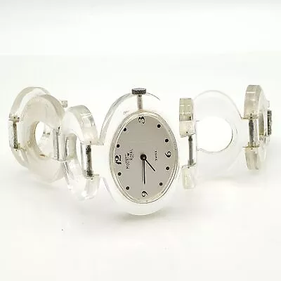 Vintage Mount Royal Swiss Art Deco Acrylic Wind Up Watch Bracelet Runs • $9.99