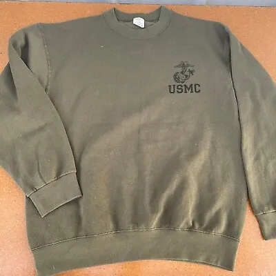 Vintage 90s USMC Marine Corp Sweatshirt Medium Olive Green Outdoors Military USA • $22