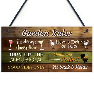 £3.59 • Buy Garden Rules Hanging Wall Sign Garden Bar Signs For Home Bar Shed Summer House