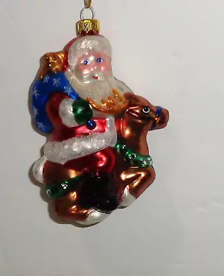 Vintage BK Brass Key Santa On Reindeer Mercury Glass Christmas Ornament 5  • $8.99