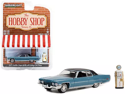 Greenlight 97130A 1972 Cadillac Coupe DeVille Blue And Gas Pump 1/64 • $17.99