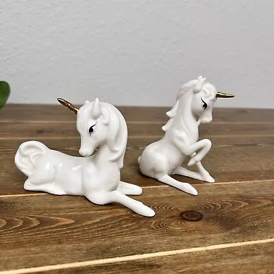 Vintage Enesco White Unicorn Pair With Gold Horns Circa 1980's • $22