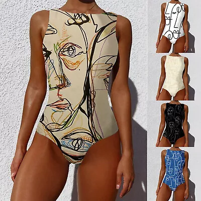 $26.41 • Buy Vintage Swimsuit For Women Women Graffiti Abstract Print Wide Straps High Neck