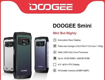 4.5'' DOOGEE Smini IP68 Phone 50MP Octa Core 8GB+256GB Innovative Rear Display • £145