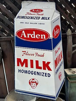 Vintage Arden Half Gallon Die Cut Milk Carton Tin Sign • $695