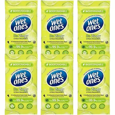 Wet Ones Wipes Hand Skin Clean Biodegradable Antibacterial Be Zingy 6 Packs • £9.49