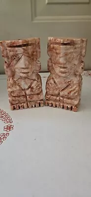 Bookends Pair Of Pink Marble Stone Aztecmayantiki 5 1/2  Tall Vintage • $28.99