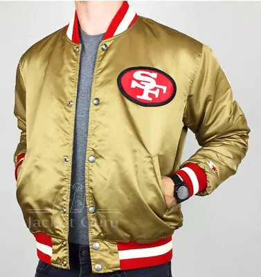 Mens San Francisco 49ers 80s Bomber Vintage Satin Gold Jacket • $80.75