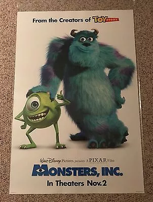 Disney's Monsters Inc. Movie Poster Full Size 27  X 40  2 - Sided Rolled • $139.99