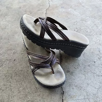 Vintage MIA Sandals 8.5 Brown Y2K 90s Leather Platform Chunky Strappy Brazil • $32.88