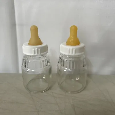 2 Vintage Glass Baby Bottles Gerber Juice Reborn Dolls Preemie Newborn Size • $19.99
