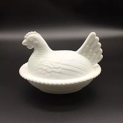 Vintage Chicken/ Hen On Nest Indiana White Milk Glass Covered Candy Bowl • $10.97