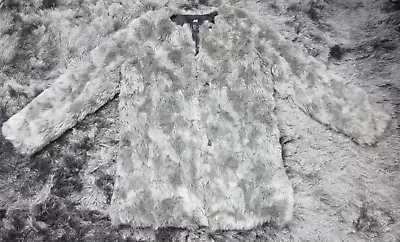 H&M Womens Teddy Bear Coat 2 Gray Fuzzy Jacket Lined Furry Faux Fur Pockets Logo • $23.08