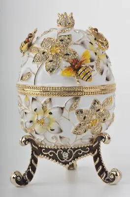 Keren Kopal Large White Egg With Bees  Trinket Decorated With Austrian Crystals • $430