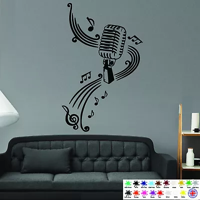 Microphone Music Notes Wall Stickers Decals Wall Art Room Removable Decals DIY • £5.99