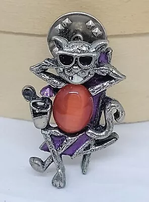 $11.95 • Buy Jelly Bean Cat On Vacation Brooch Tac Pin Enamel Silver Tone Jewelry Vintage 