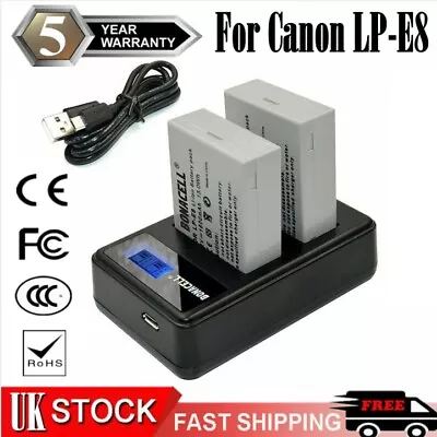 2x LP-E8 Battery + Dual Charger For Canon EOS 700D 550D 650D 600D Rebel T2i T3i • £18.49