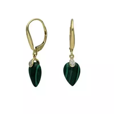 9ct Yellow Gold Malachite & Diamond Earrings • £357.50