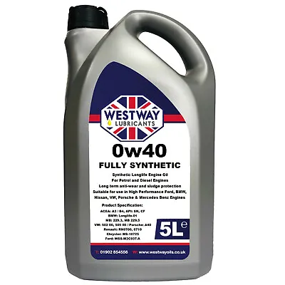£28.99 • Buy 5L 0W40 Fully Synthetic Engine Oil 0w/40 - 5 Litres