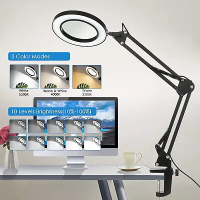 8X Magnifying Glass Desk Light Magnifier LED Reading Lamp With Clamp Arm V0T4 • $23.99