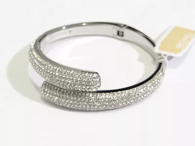 NWT Michael Kors Silver Tone Bypass Pave Crystal Bangle Bracelet • $89.99