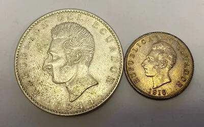 Ecuador SILVER 1944 2 Sucres & 1916 1 Decimo**** • $4.76