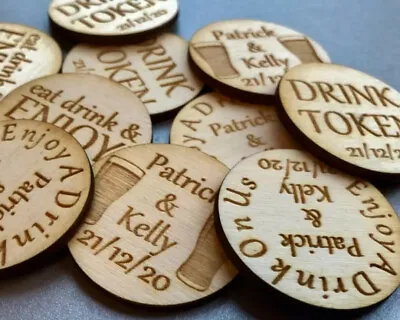 £0.99 • Buy Personalised Birch Drink Tokens Wedding Favours Circles Party Celebration Wooden