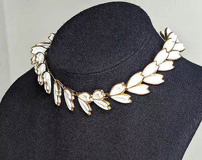 Vintage Collar Necklace Gold Tone White Tulip Leaf Link Modern Unique 15  • $24.99