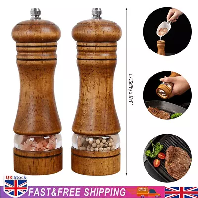 2Pcs Oak Wooden Manual Pepper Grinder Salt Spice Herb Mill Refillable UK • £11.59