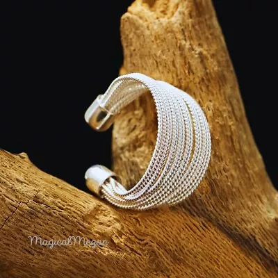 Chunky Silver Wire Wrap Ring Sterling Silver Adjustable Ring Multi Strand • $9.59