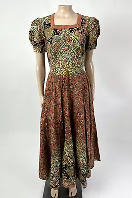 Vintage 50's S.S Sarna Handmade India Floral Maxi Dress Indian Cotton Floral I33 • $279.99