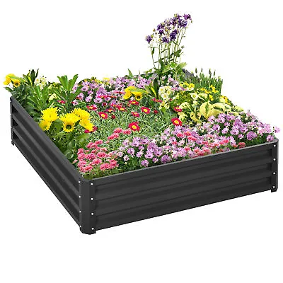 Outsunny Raised Garden Bed Metal Patio Backyard Flower Vegetable Planter Grey • £35.99