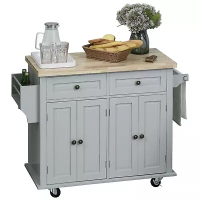 Rolling Kitchen Island Cart With Storage Cabinet On Wheels Solid Wood Countertop • $166.39