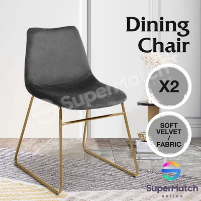 $89.59 • Buy 2x Dining Chair Kitchen Accent Chairs Cafe Set Soft Sofa Velvet Soft Fabric Grey