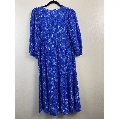 Zara Printed  Tiered Midi Dress Women Size XS Blue Polka Dots Boho Cottagecore • $29